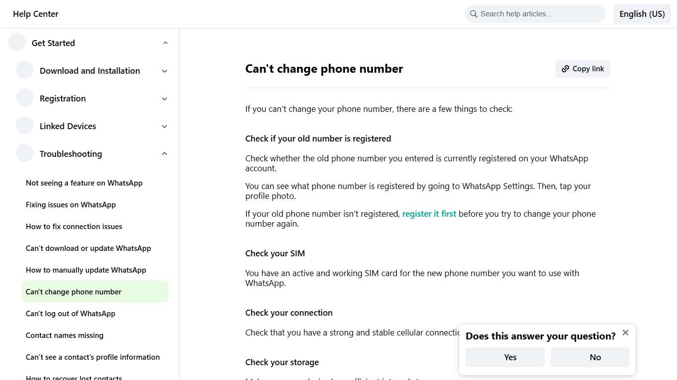 Can't change phone number WhatsApp Help Center