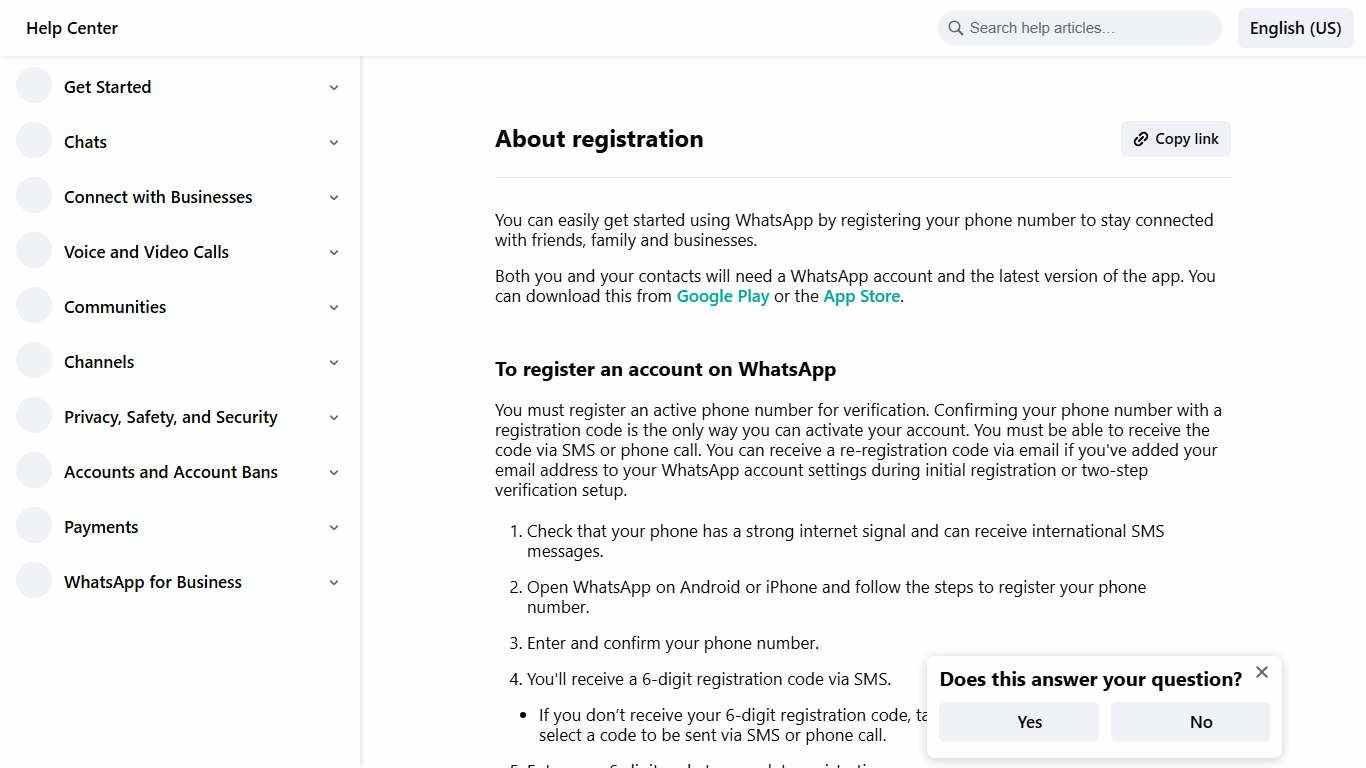 About registration WhatsApp Help Center
