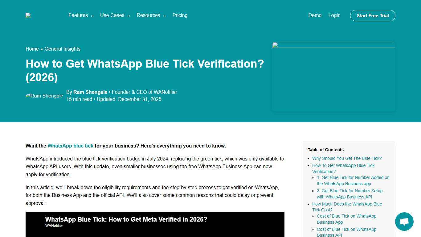 How to Get WhatsApp Blue Tick Verification? (2026) - WANotifier